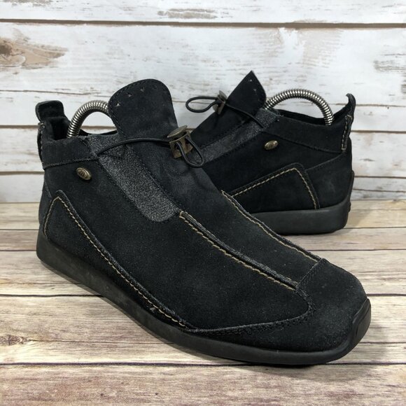 Tecnica Cowhide Leather Ankle Boots Womens Size 8.5  Drawstring Black Slip On - Picture 2 of 11